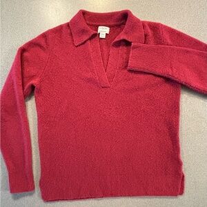 J. Crew Women's V-Neck Polo Collar‎ Sweater magenta red SZ XXS Soft yarn.